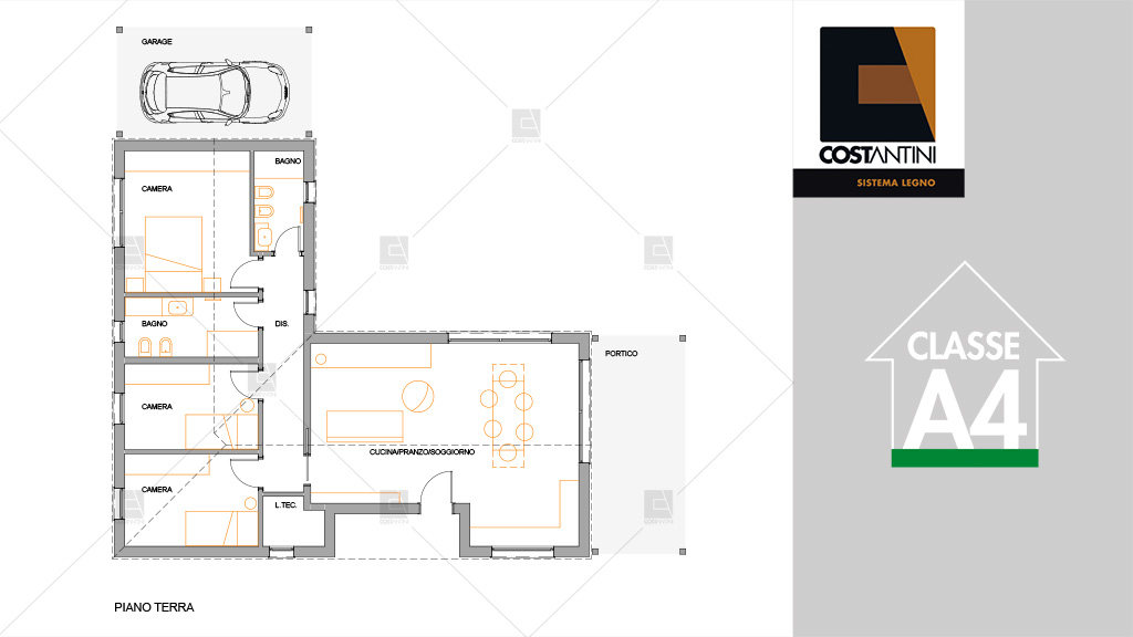 Planimetria della costruzione Casa in Legno modello C125-S | Linea Stile di COSTANTINI LEGNO - L.A. COST