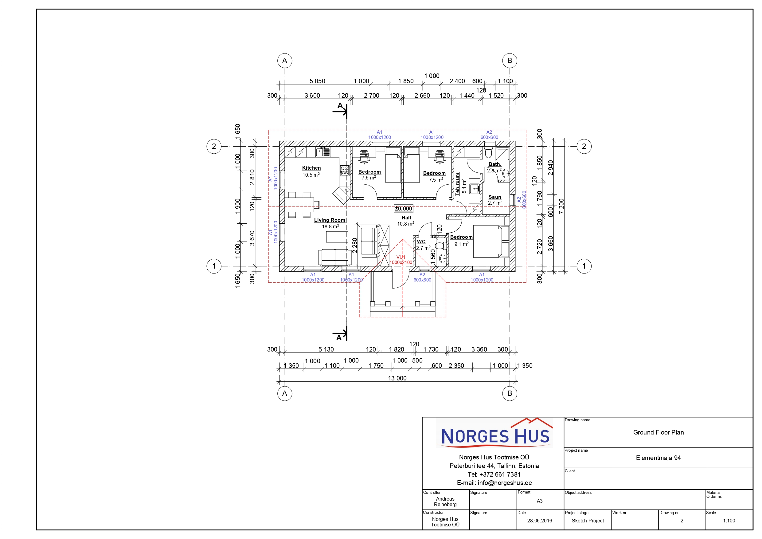 Planimetria della costruzione Casa in Legno modello MODELLO 94 di NORGES HUS