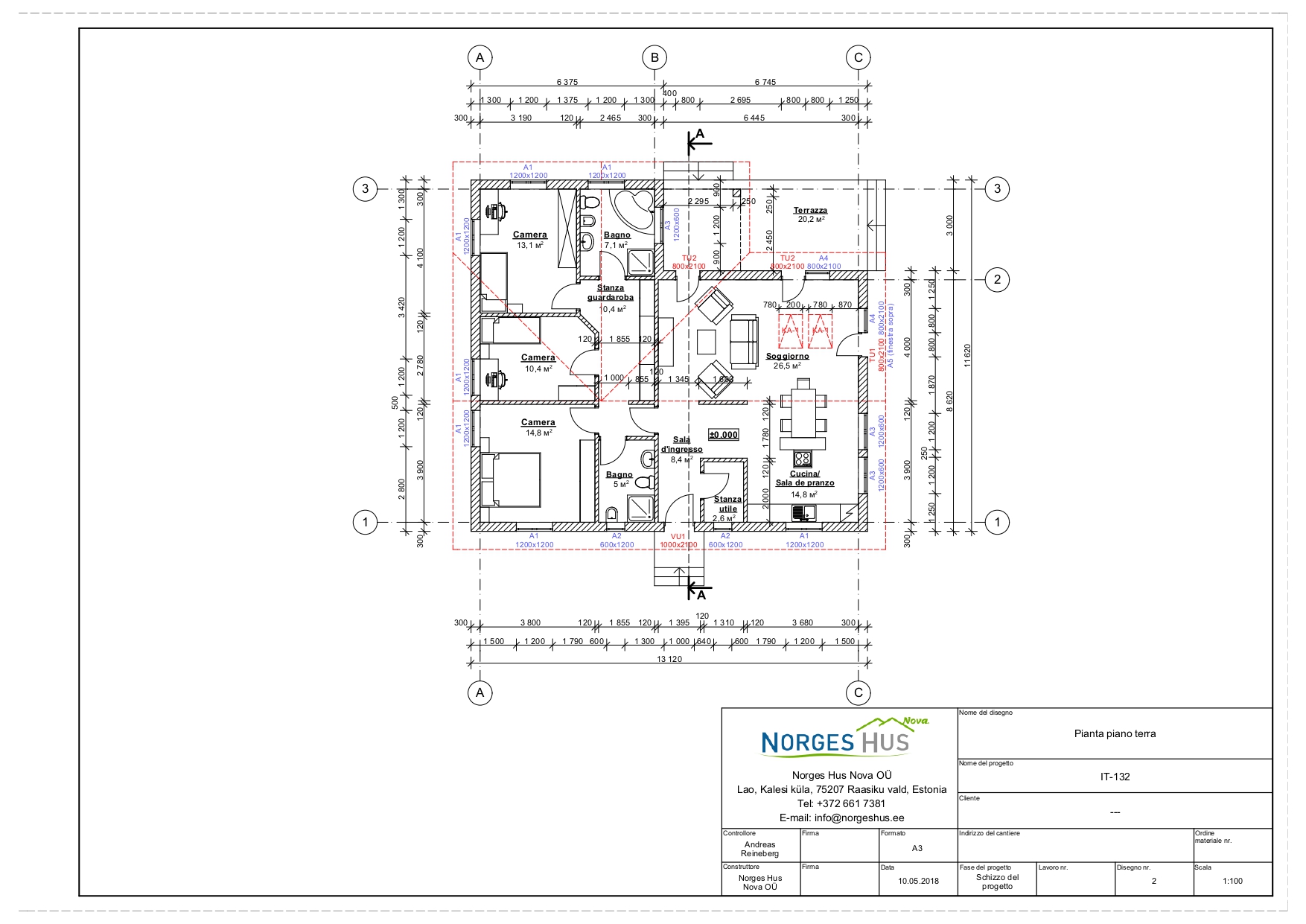 Planimetria della costruzione Casa in Legno modello MODELLO 132 di NORGES HUS