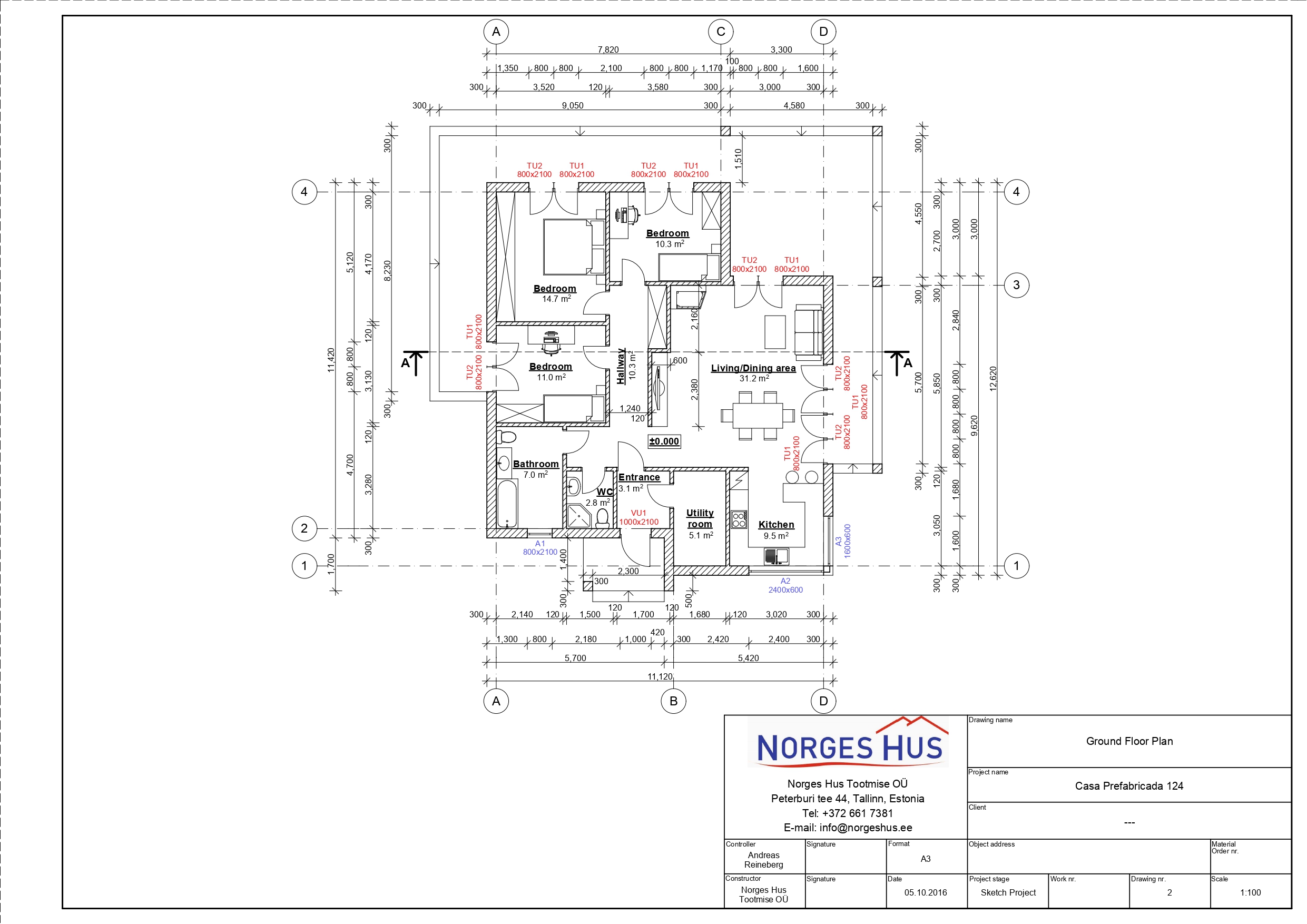 Planimetria della costruzione Casa in Legno modello MODELLO 124 di NORGES HUS