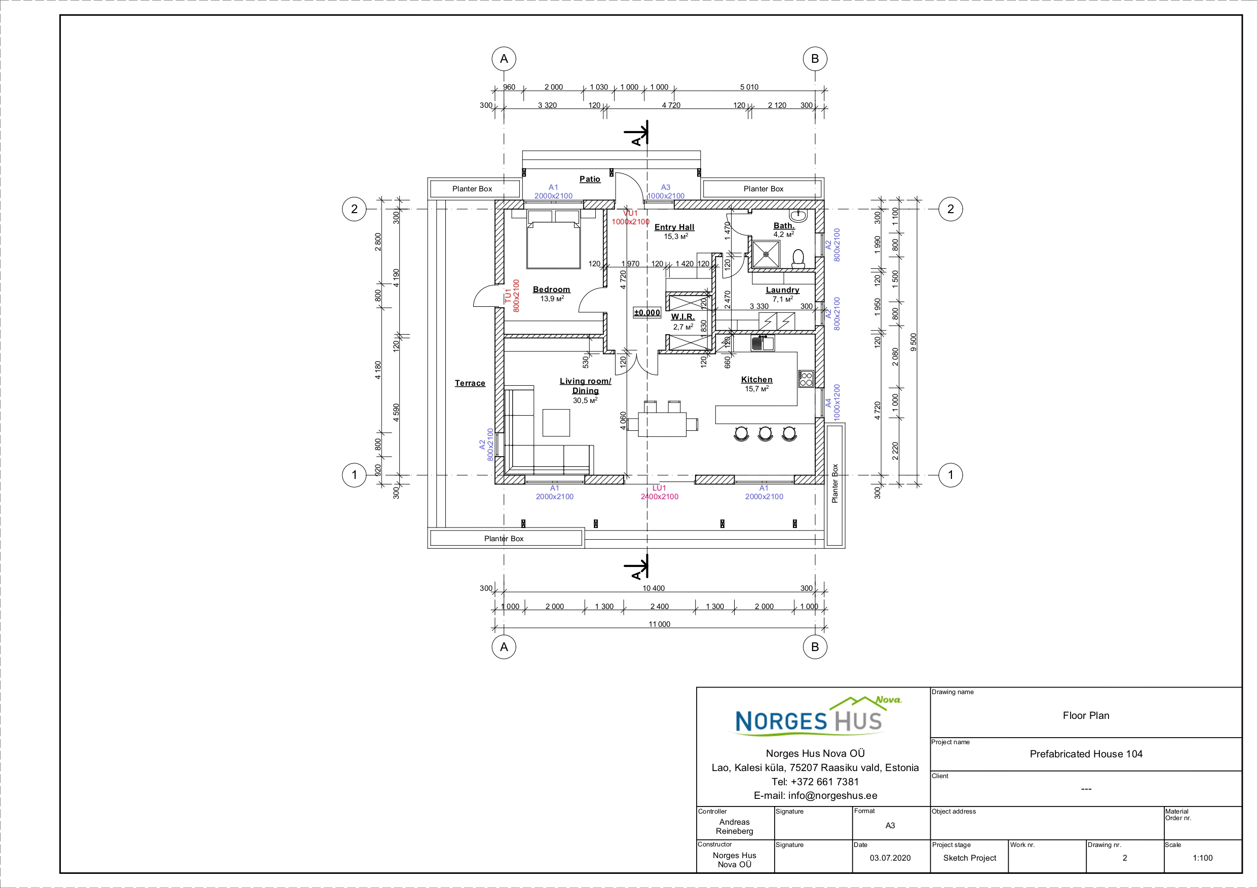 Planimetria della costruzione Casa in Legno modello MODELLO 104 di NORGES HUS