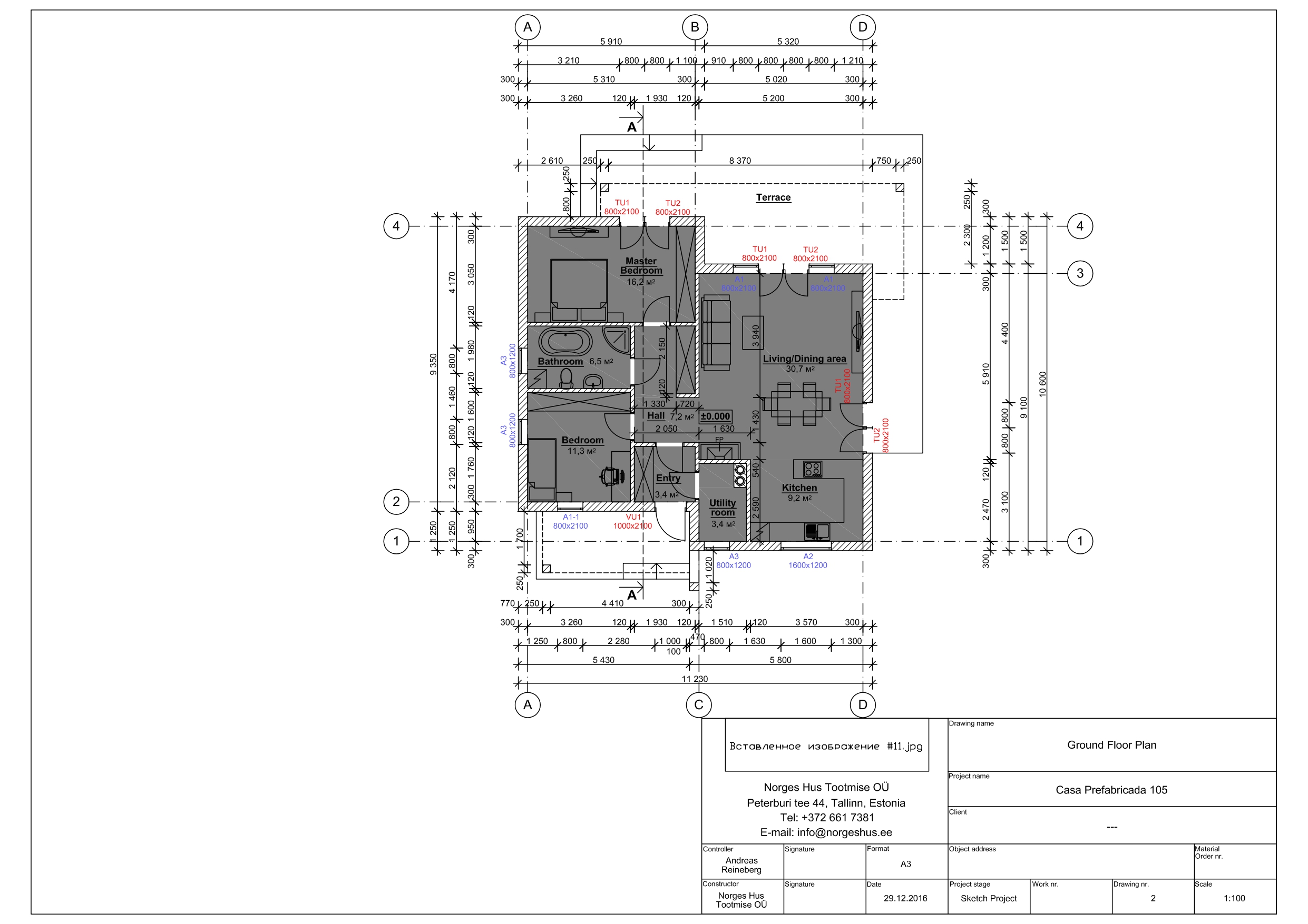 Planimetria della costruzione Casa in Legno modello MODELLO 105 di NORGES HUS