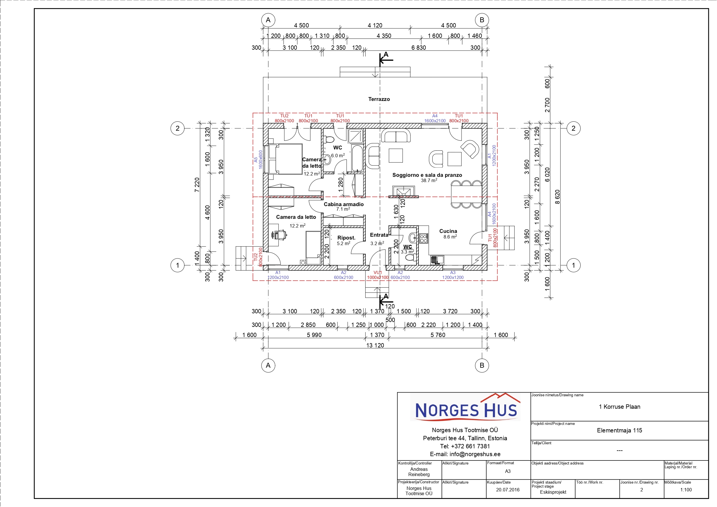 Planimetria della costruzione Casa in Legno modello MODELLO 115 di NORGES HUS