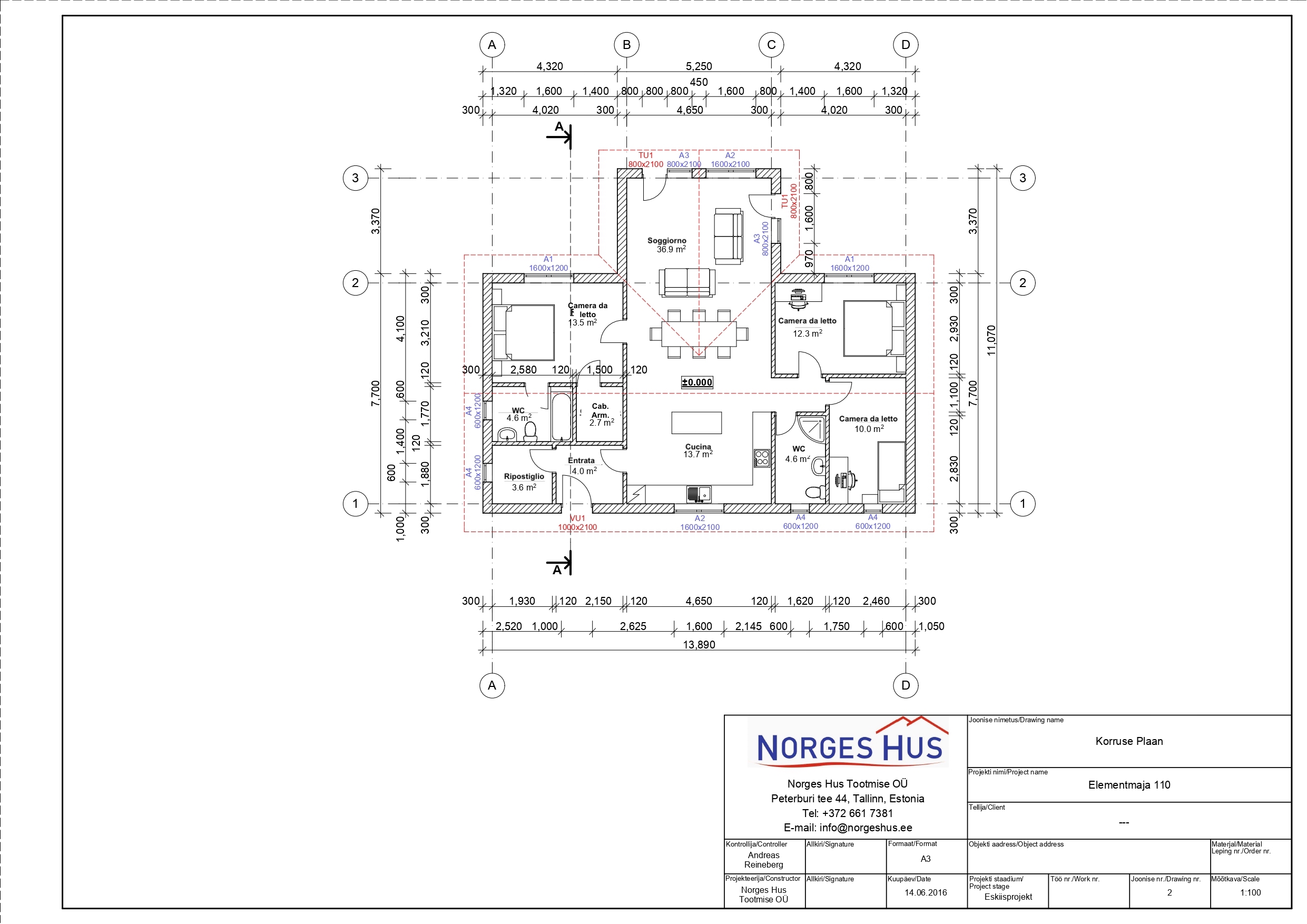 Planimetria della costruzione Casa in Legno modello MODELLO 110 di NORGES HUS