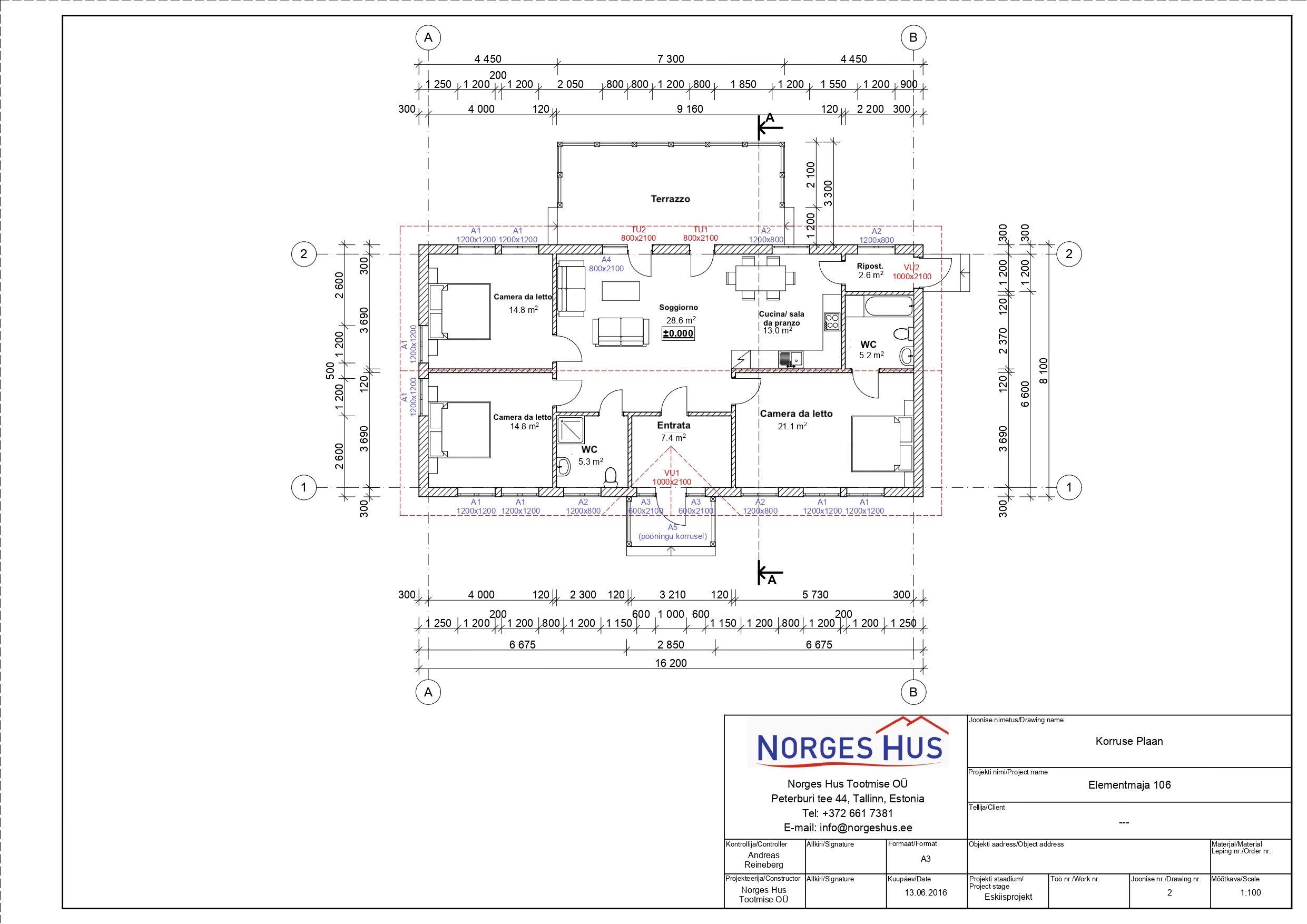 Planimetria della costruzione Casa in Legno modello MODELLO 131 di NORGES HUS