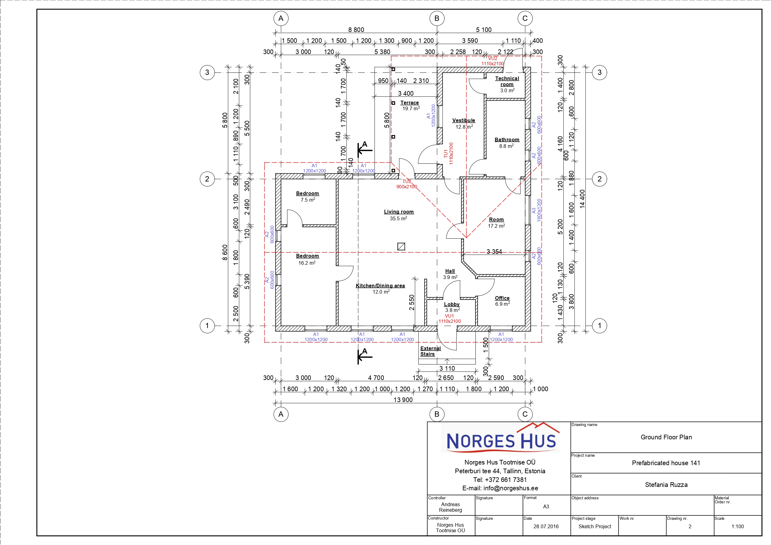 Planimetria della costruzione Casa in Legno modello MODELLO 141 di NORGES HUS