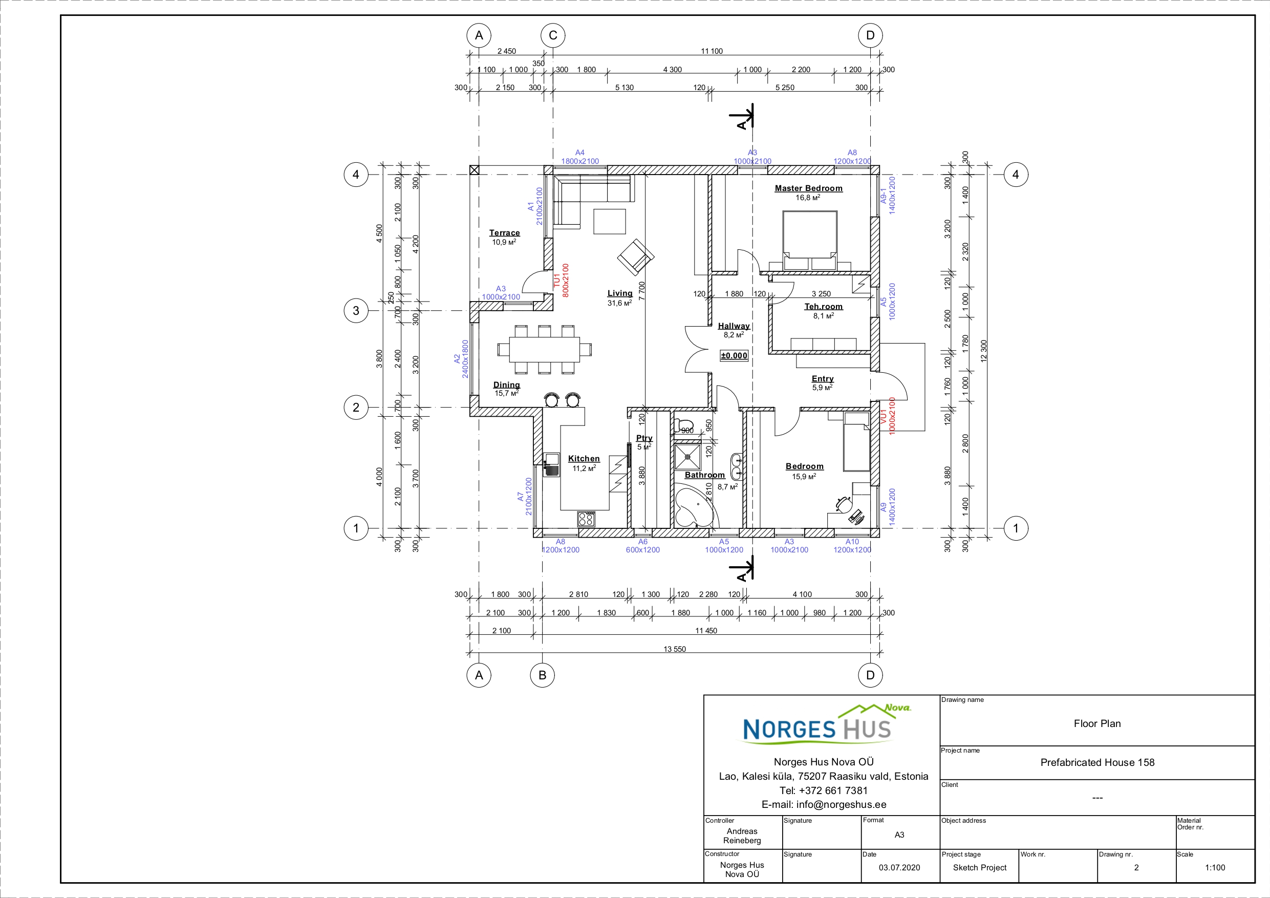 Planimetria della costruzione Casa in Legno modello MODELLO 158 di NORGES HUS