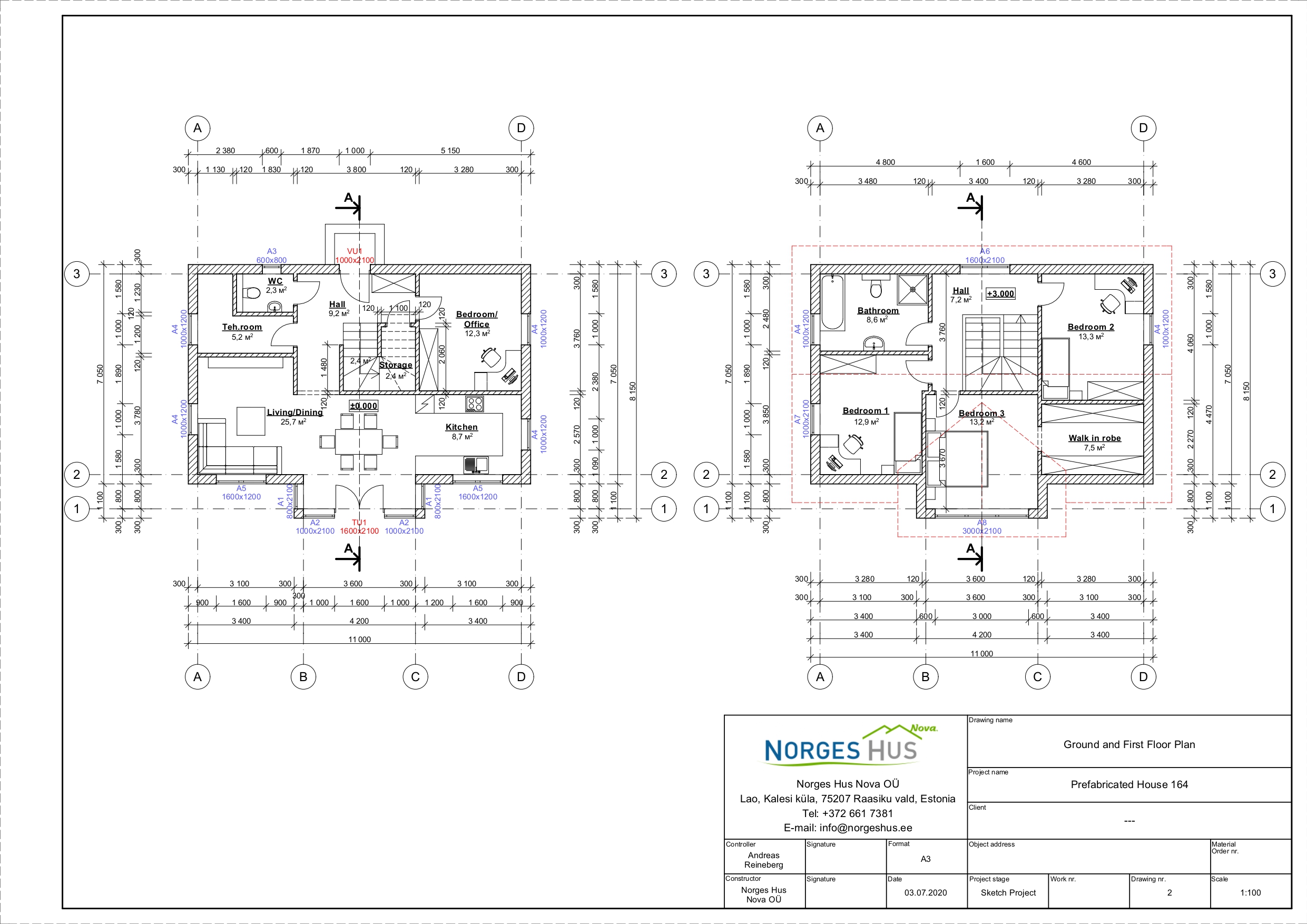 Planimetria della costruzione Casa in Legno modello MODELLO 164.1 di NORGES HUS