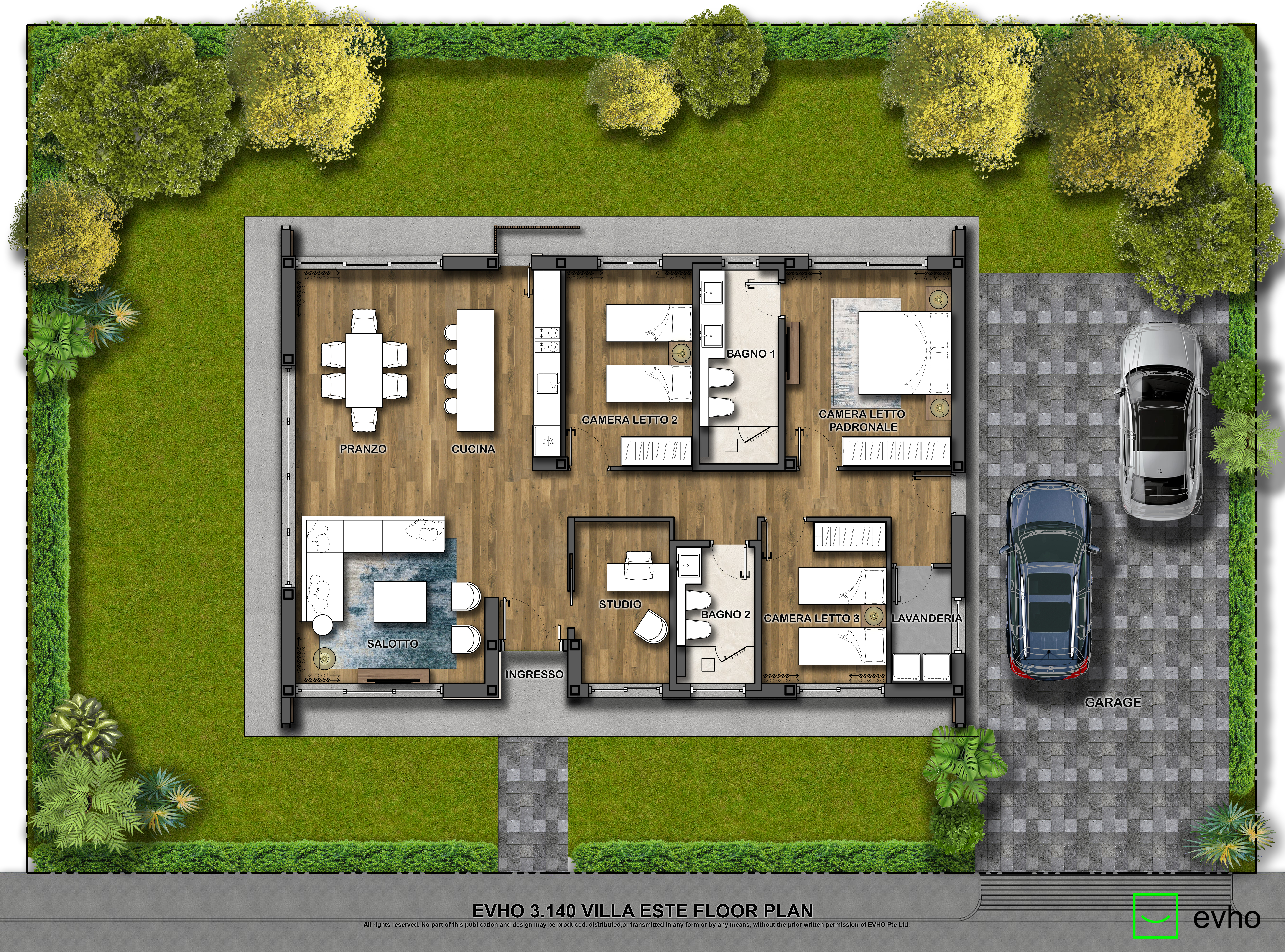Planimetria della costruzione Casa in Legno modello VILLA CASTIONE di Evho Pte Ltd: