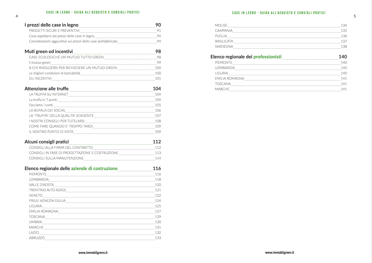 Indice della Guida alle Case in Legno Seconda Parte